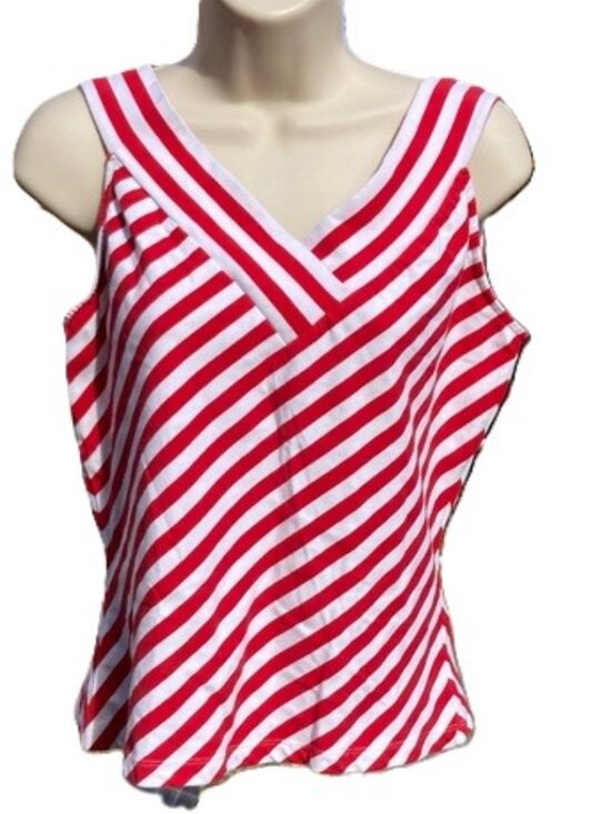 TALBOTS Red and White Nautical Sailor Design Diagonal Stripe Tank Top Medium - Picture 1 of 9